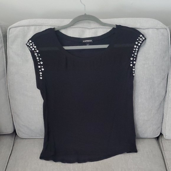 Express Black Embellished Cap Sleeves With Sheer At Shoulders - Picture 2 of 9